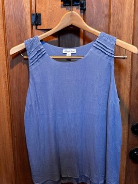 Coldwater Creek Dusty Blue Sleeveless Tank with Pintuck Shoulders